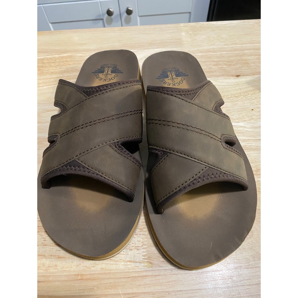 Dockers Mens Brown Criss Cross Strap Slide Sandals Casual Summer Shoes Size 9